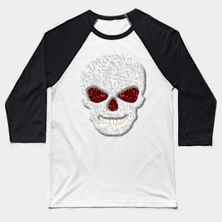 Lacy Floral Faux Red Glitter Eyes Skull Baseball T-Shirt